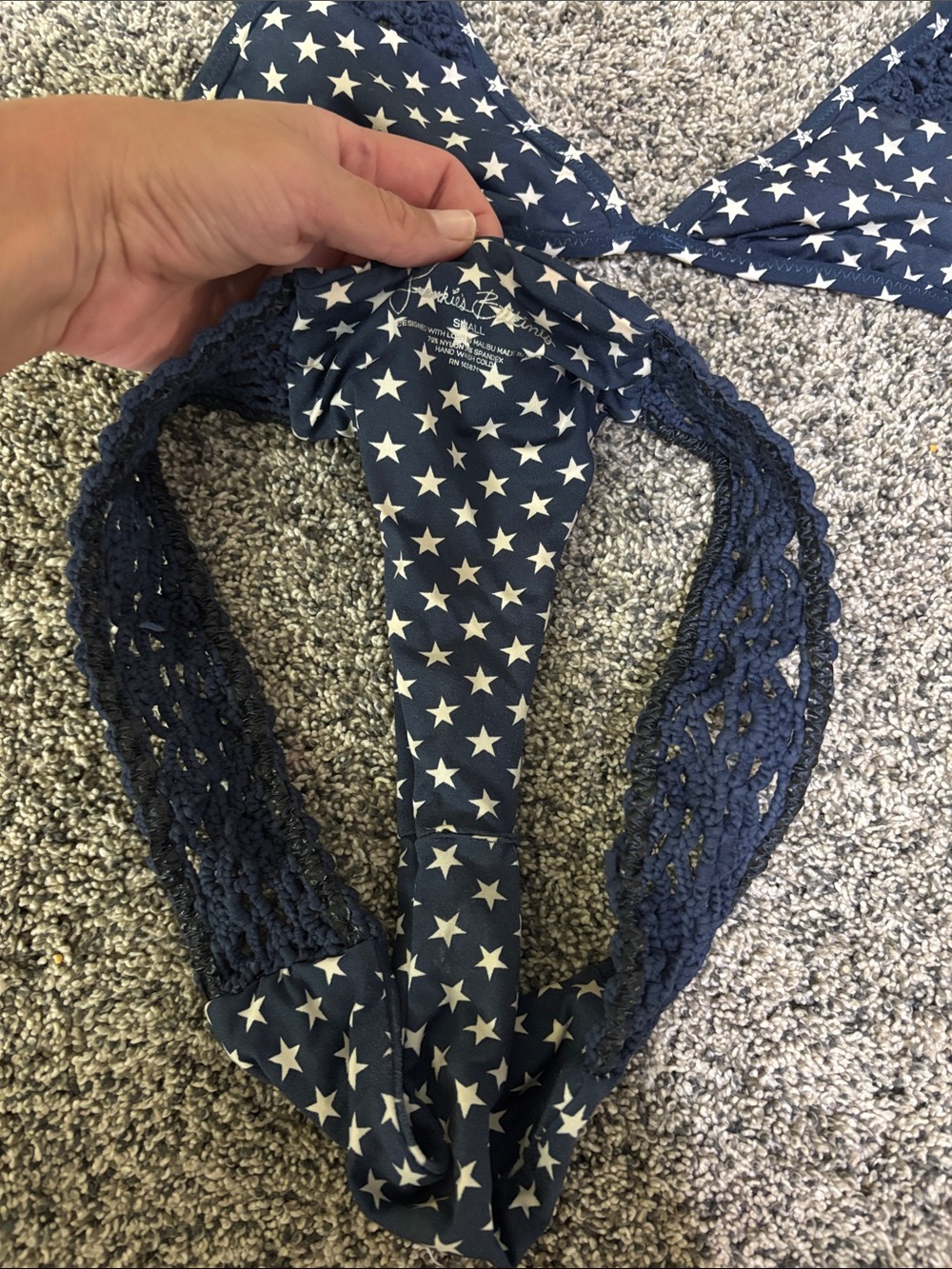 Frankie's Bikinis Navy Blue Star Print Crochet Side Bikini - Picture 8 of 9